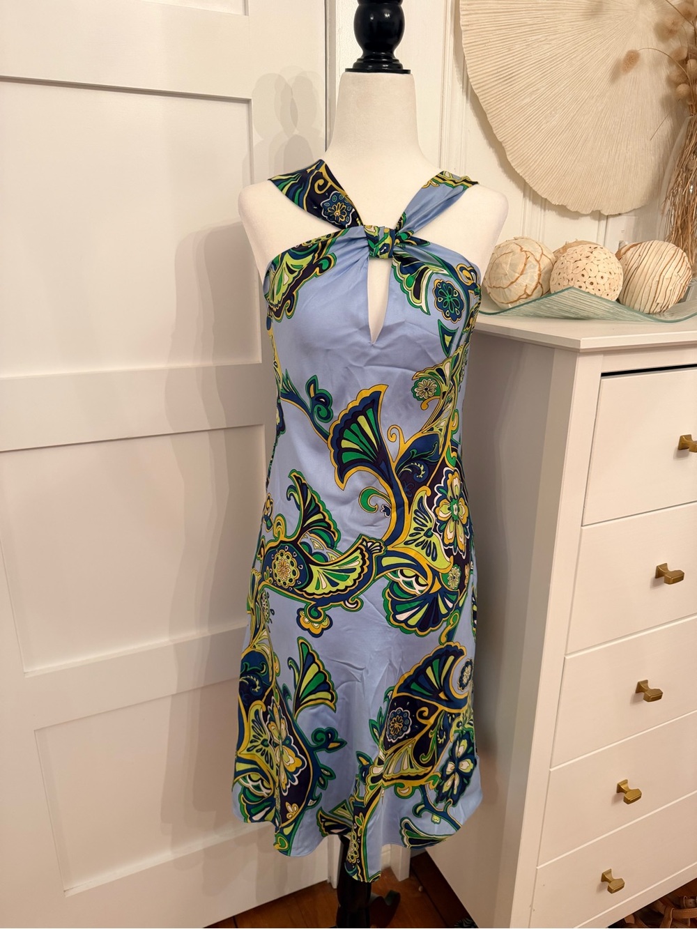 Banana Republic Blue Paisley Halter Style Knot Dress